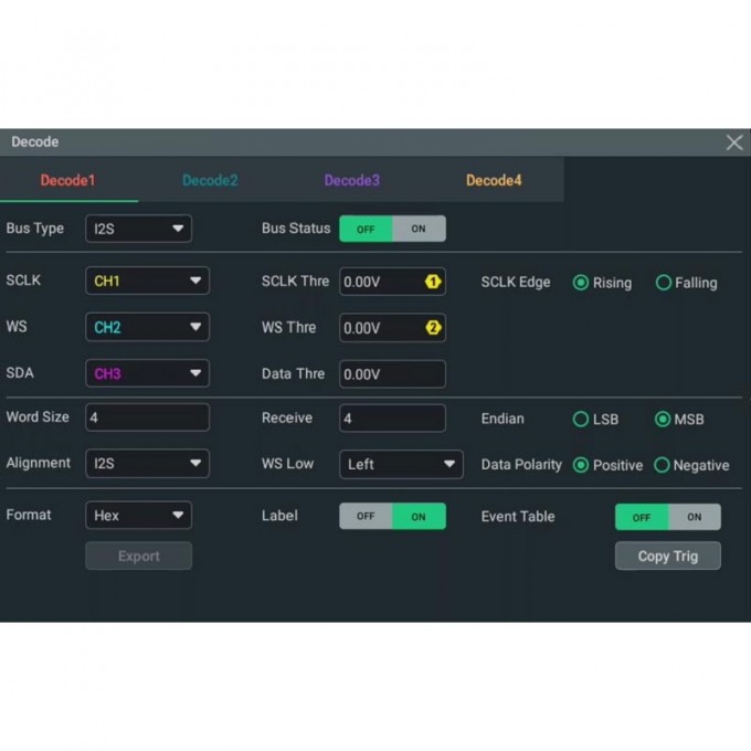Опция анализа и запуска по шинам I2S RIGOL DHO4000 DHO4000-AUDIOA