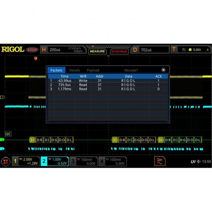 Опция анализа и запуска по шинам I2C/SPI RIGOL DS8000-R DS8000-R-EMBD