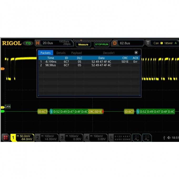 Опция анализа и запуска по шинам CAN и LIN для осциллографов RIGOL MSO8000 MSO8000-AUTO