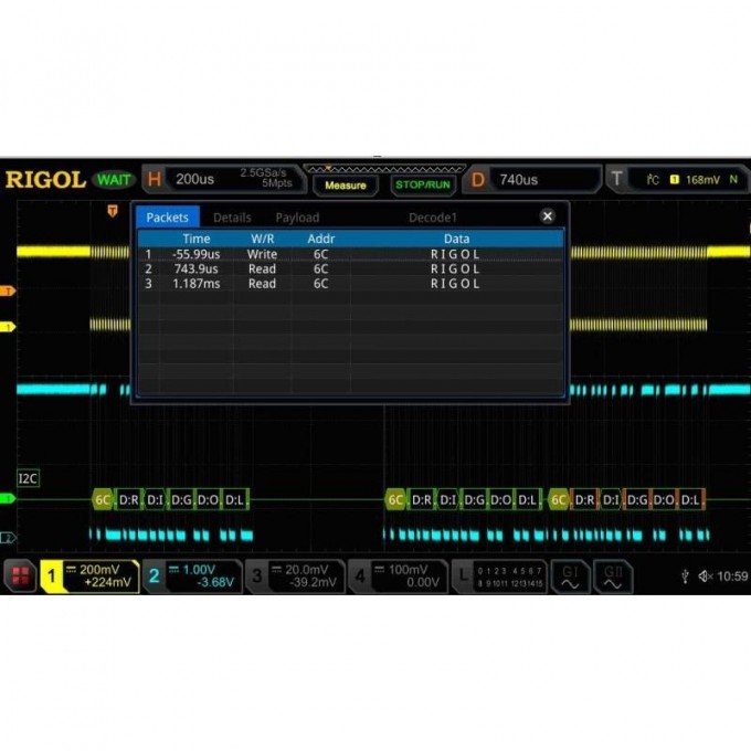 Опция декодирования и запуска по шинам I2C и SPI для осциллографов RIGOL MSO8000 MSO8000-EMBD