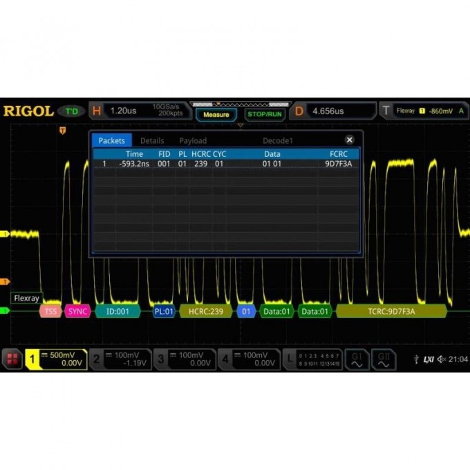 Опция анализа и запуска по шинам FlexRay для осциллографов RIGOL MSO8000 MSO8000-FLEX
